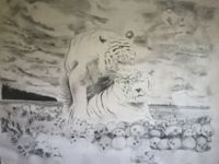 Levande tigrar graphite on paper 240x160cm
